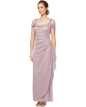 Alex Evenings Glitter Cold Shoulder Evening Dress - Blue