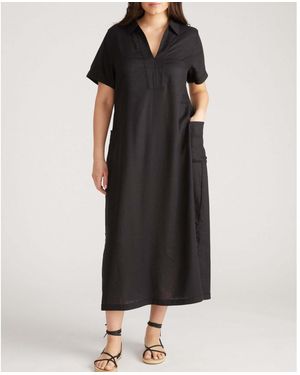 UNIVERSAL STANDARD Plus Size Padma Polo Neck Linen Dress - Black