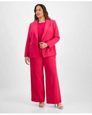 Tahari Plus Size Single Button Crepe Blazer Knit T Shirt Wide Leg Pants - Red