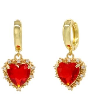 Velvet Luna Earrings With Heart Pendant 1.5′′ - Red