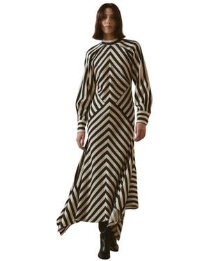Karen Millen Fluid Stripe Long-sleeve Asymmetric-hem Maxi Dress - Multicolor