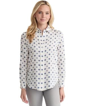 Jones New York Printed Button-down Long-sleeve Utility Blouse - White
