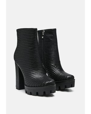 LONDON RAG Moleski Textured Block Heeled Boots - Gray