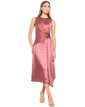 Luxely Satin Midi Side-gathering Dress - Pink