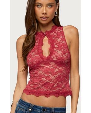 Edikted Frieda Keyhole Cutout Lace Top - Red