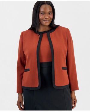 Kasper Plus Size Colorblock Open-front Collarless Jacket - Red