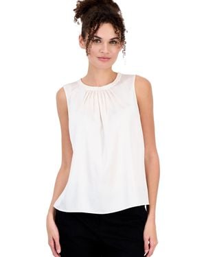 Anne Klein Sleeveless Pleated Boat Neck Blouse - White