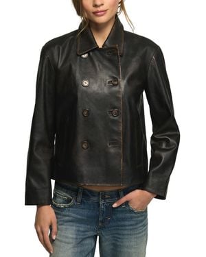Lucky Brand Double Breasted Leather Jacket - Black