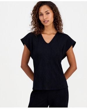 Anne Klein Petite Knit V-neck Flutter Short-sleeve Top - Black