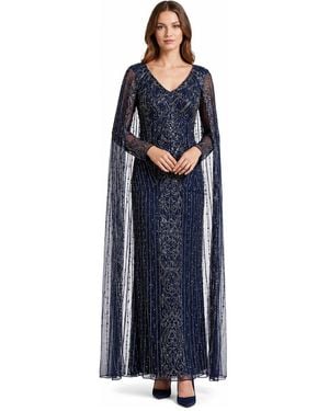 Lara V-neck Beaded Long Cape Gown - Blue