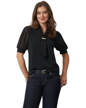 Cable & Gauge Metal Tie-neck Top - Black