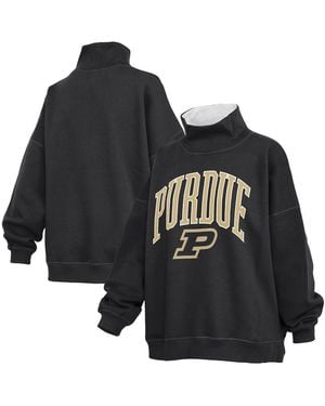 Pressbox Purdue Boilermakers Oversized Mock Neck Sweatshirt - Black