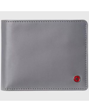 Alpine Swiss Genuine Leather Passcase Bifold Wallet Rfid Safe 2 Id Windows - Gray