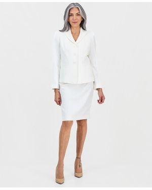 Le Suit Petite Peak-lapel Slim-fit 2 Piece Skirt Suit - White
