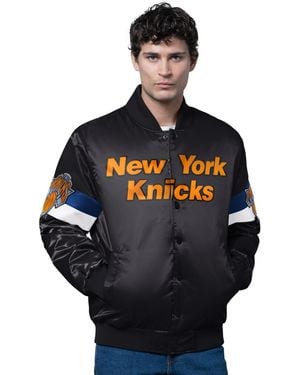 Starter New York Knicks Triple Option Varsity Full-snap Satin Jacket - Black