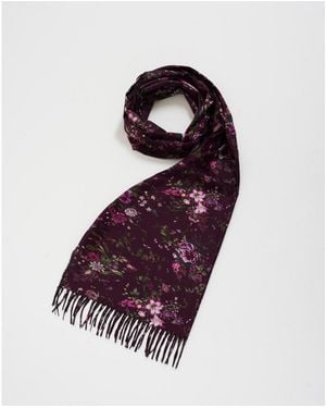 Fable England Eve Floral Long Fringed Scarf - Purple