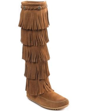 Minnetonka Suede 5-layer Fringe Boots - Brown