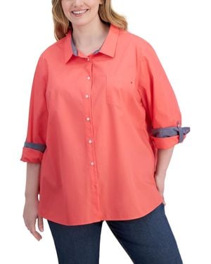 Tommy Hilfiger Plus Size Cotton Roll-tab Shirt - Red