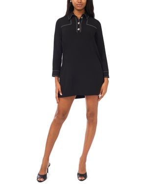 Msk Petite Collared Neck Long Sleeves Shirtdress - Black
