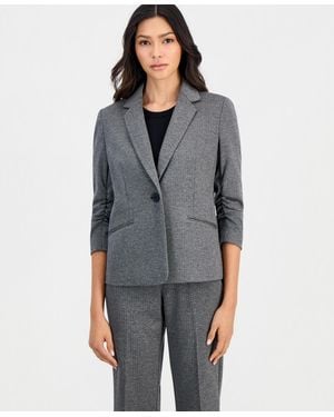 Anne Klein Essentials Petite Ponte Scrunch-sleeve Jacket - Gray