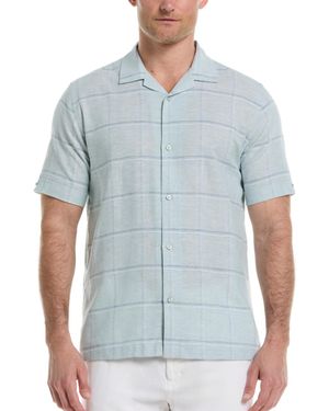 Cubavera Classic-fit Windowpane-print Linen Blend Camp Shirt - Blue