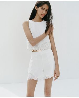 Mango Lace Accents Embroidered Shorts - White
