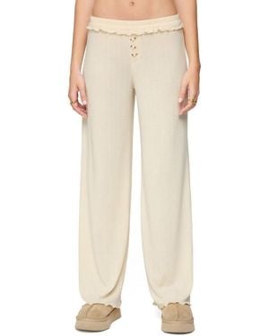 Edikted Posy Ruffle Pointelle Pants - Natural