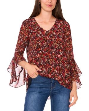 SAM & JESS Printed Lantern Sleeve Top - Red