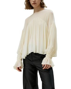 LILYSILK Sheer-shoulder Ruffle Shirt - Natural