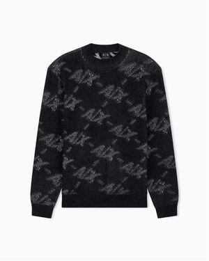 ARMANI EXCHANGE | Ll Over Logo Long-sleeve Crewneck Sweter - Black