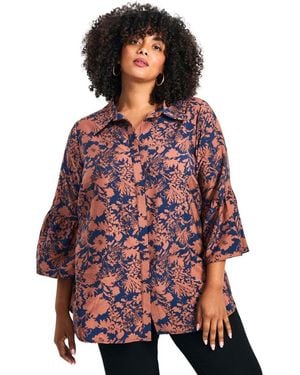 Avenue Plus Size Marianne Ruffle Hem Shirt - Red
