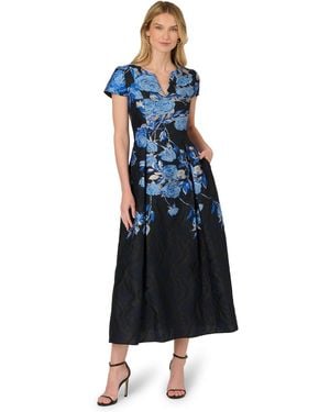 Adrianna Papell Jacquard Tie-front Ball Gown - Blue