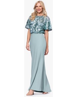 Betsy & Adam Sequin Crewneck Ball Gown - Blue