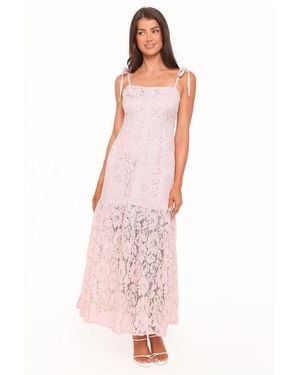 Petal & Pup Nicolette Lace Floral Square Neck Maxi Dress - Pink