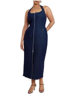 Eloquii Plus Size Denim Corset Dress - Blue