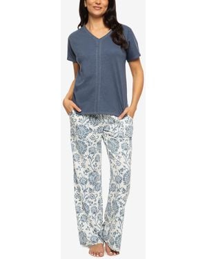 Felina Josephine V-neck T-shirt And Pants Pajama Set Style 900870 - Blue