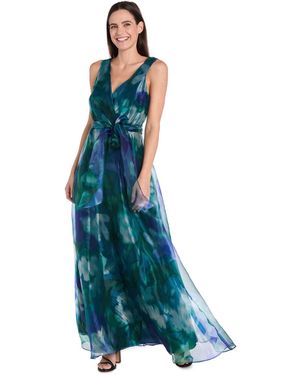 R & M Richards Petite Sleeveless Bow-tie A-line Dress - Blue