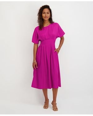 Kensie Dolman-sleeve Cinched-waist Midi Dress - Pink