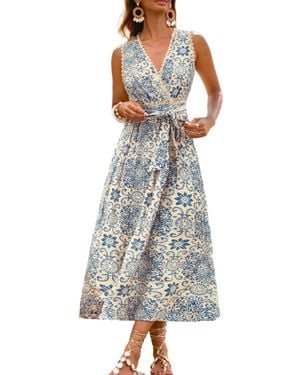 CUPSHE V-neck Pull-on Unlined Dress - Blue