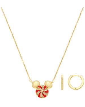 Disney Cubic Zirconia -tone Mickey Peppermint huggie Hoop Pendant Necklace And Earrings Set - Metallic