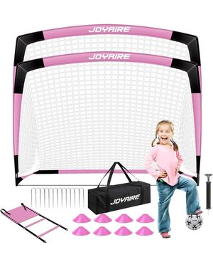 Joyaire Pro-grade 7x5ft Pop-up Soccer Goal For Kids – Durable 5-layer Tear-resistant Net & 10mm Poles - Pink