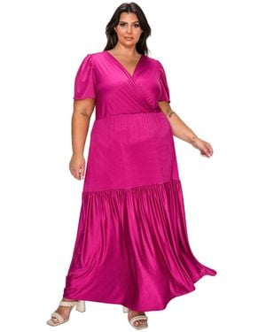 L I V D Plus Size Violetta Tiered Surplice Dress - Pink