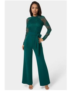 Bebe Lace And Bodice Straight Leg Jumpsuit - Green