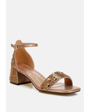 LONDON RAG Nocturnal Rhinestone Embellished Shimmer Sandals - Metallic
