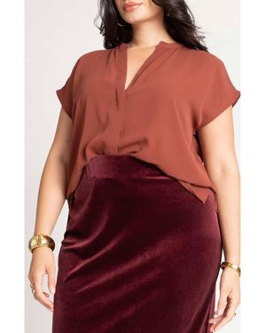 Eloquii Notch Collar Blouse - Red