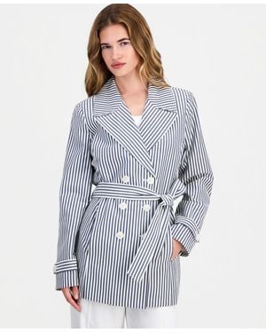 Tahari Asl Petite Seersucker Wrap Blazer - Blue