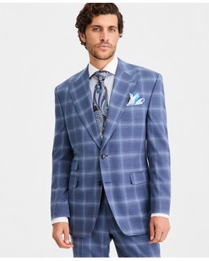 Tayion Collection Classic-fit Windowpane Suit Separates Jacket - Blue