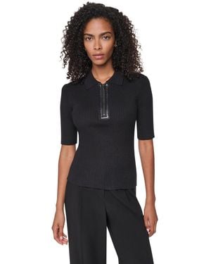 DKNY Polo Short-sleeve Ribbed-knit Zip-front Sweater - Black