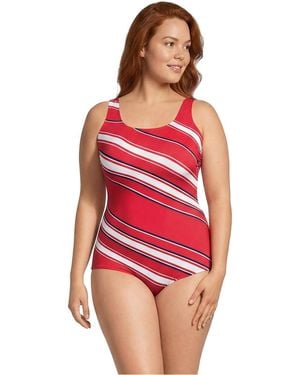 Lands' End Plus Size Tugless Low Leg One Piece Swimsuit - Red