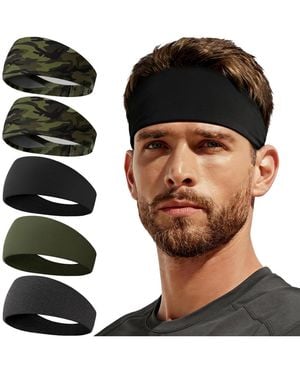 Peneyon 5 Pack Moisture Wicking Sports Headbands Lightweight Non Slip Workout Gear - Black